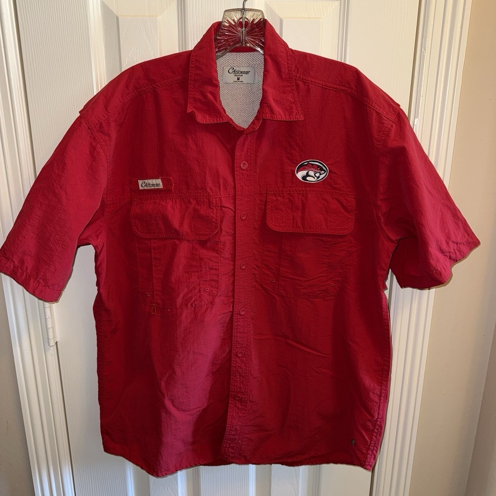 Houston Cougars U Of H Men Red Vented Nylon Fishing Shirt M Chiliwear